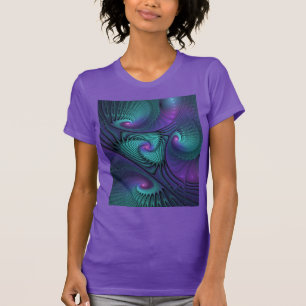 Paars ontmoet Turquoise moderne abstracte Fractal T-shirt