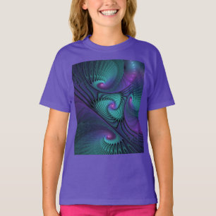 Paars ontmoet Turquoise moderne abstracte Fractal T-shirt