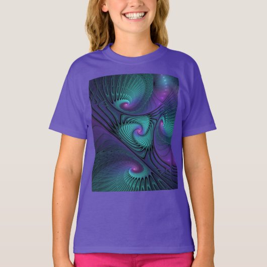 Paars ontmoet Turquoise moderne abstracte Fractal  T-shirt (Voorkant)