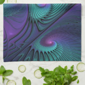 Paars ontmoet Turquoise moderne abstracte Fractal Theedoek (Gevouwen)