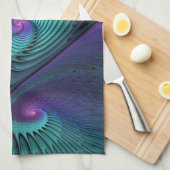 Paars ontmoet Turquoise moderne abstracte Fractal Theedoek (Quarter Fold)