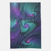 Paars ontmoet Turquoise moderne abstracte Fractal Theedoek (Verticaal)