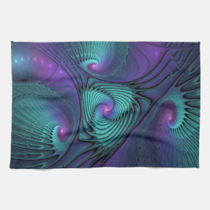 Paars ontmoet Turquoise moderne abstracte Fractal Theedoek