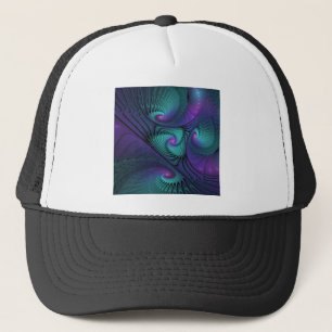 Paars ontmoet Turquoise moderne abstracte Fractal  Trucker Pet