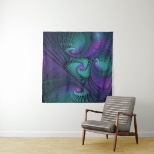 Paars ontmoet Turquoise moderne abstracte Fractal  Wandkleed