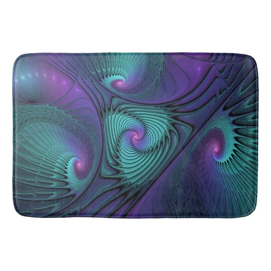 Paars Ontmoet Turquoise Moderne Abstracte Fractale Badmat (Voorkant)