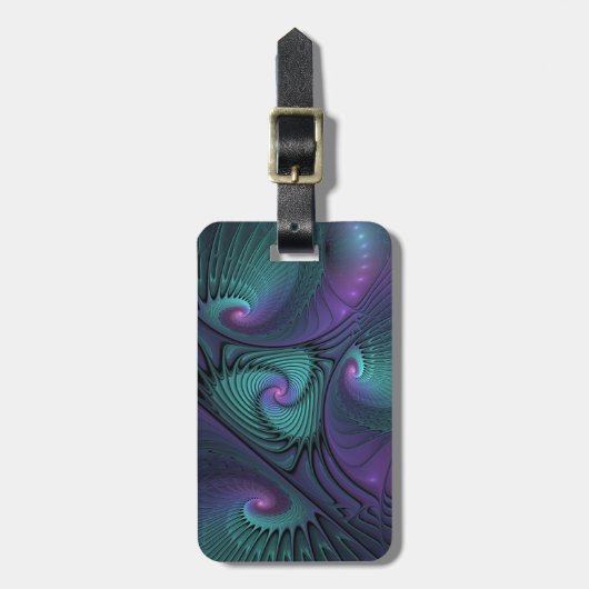 Paars Ontmoet Turquoise Moderne Abstracte Fractale Bagagelabel (Voorkant verticaal)