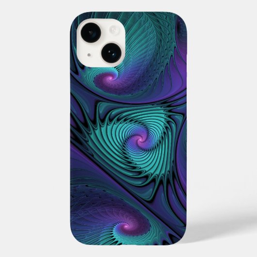 Paars Ontmoet Turquoise Moderne Abstracte Fractale Case-Mate iPhone Case (Achterkant)