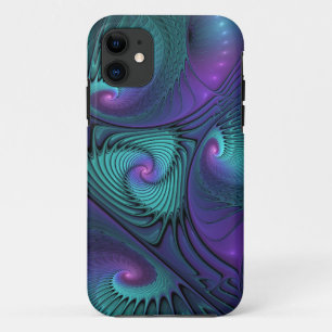 Paars Ontmoet Turquoise Moderne Abstracte Fractale Case-Mate iPhone Case