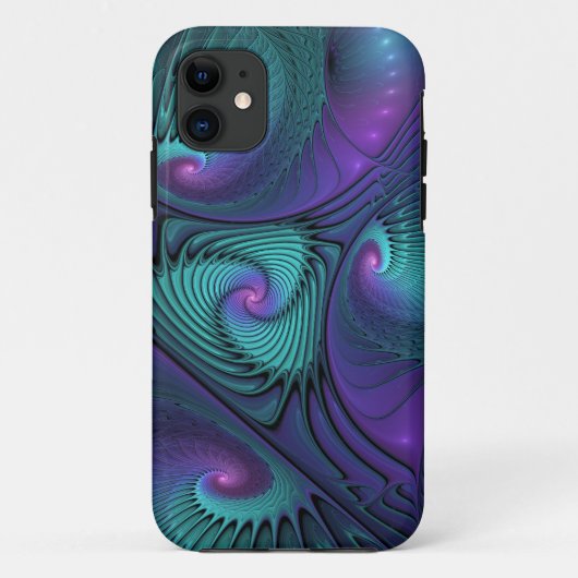 Paars Ontmoet Turquoise Moderne Abstracte Fractale Case-Mate iPhone Case (Achterkant)