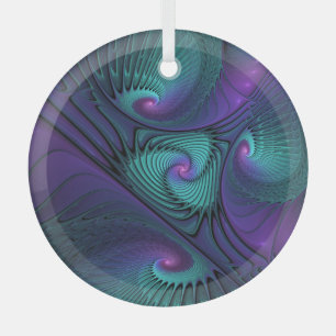 Paars Ontmoet Turquoise Moderne Abstracte Fractale Glas Ornament