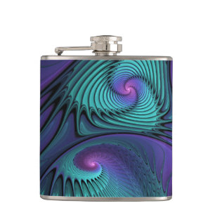 Paars Ontmoet Turquoise Moderne Abstracte Fractale Heupfles