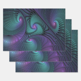 Paars ontmoet Turquoise moderne abstracte Fractale Inpakpapier Vel