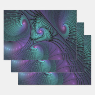 Paars ontmoet Turquoise moderne abstracte Fractale Inpakpapier Vel
