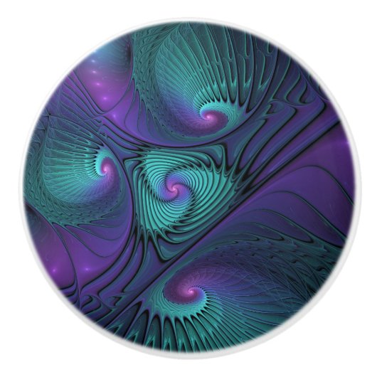 Paars ontmoet Turquoise moderne abstracte Fractale Keramische Knop (Voorkant)