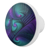 Paars ontmoet Turquoise moderne abstracte Fractale Keramische Knop (Rechts)