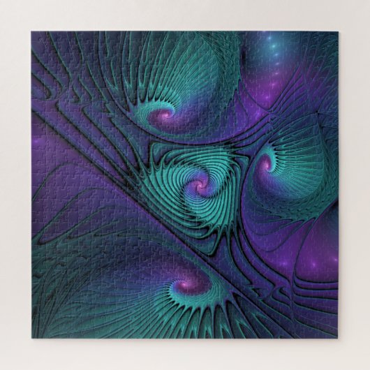 Paars ontmoet Turquoise moderne abstracte Fractale Legpuzzel (Verticaal)