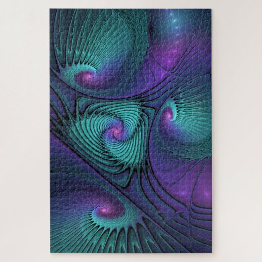Paars ontmoet Turquoise moderne abstracte Fractale Legpuzzel (Verticaal)