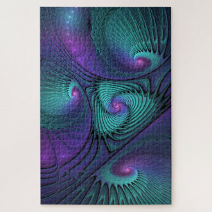 Paars ontmoet Turquoise moderne abstracte Fractale Legpuzzel