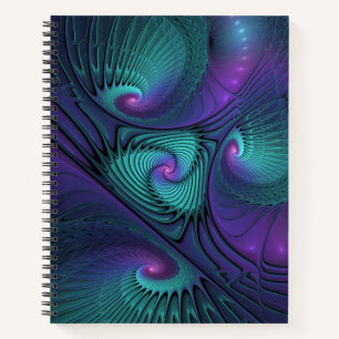 Paars Ontmoet Turquoise Moderne Abstracte Fractale Notitieboek