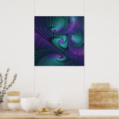 Paars ontmoet Turquoise moderne abstracte Fractale Poster (Keuken)