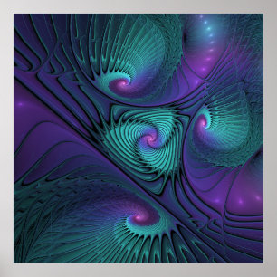 Paars ontmoet Turquoise moderne abstracte Fractale Poster