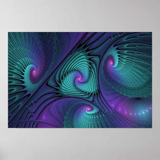 Paars ontmoet Turquoise moderne abstracte Fractale Poster (Voorkant)