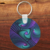 Paars Ontmoet Turquoise Moderne Abstracte Fractale Sleutelhanger (Achterkant)