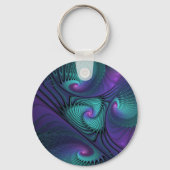 Paars Ontmoet Turquoise Moderne Abstracte Fractale Sleutelhanger (Achterkant)