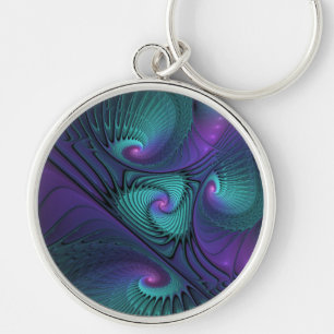 Paars Ontmoet Turquoise Moderne Abstracte Fractale Sleutelhanger