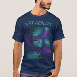 Paars Ontmoet Turquoise Moderne Abstracte Fractale T-shirt