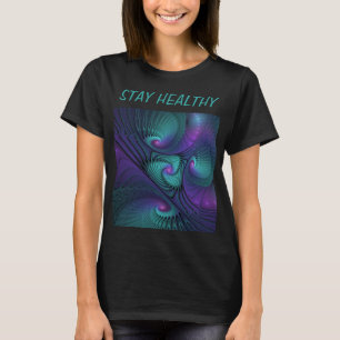 Paars Ontmoet Turquoise Moderne Abstracte Fractale T-shirt