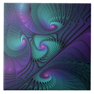 Paars Ontmoet Turquoise Moderne Abstracte Fractale Tegeltje