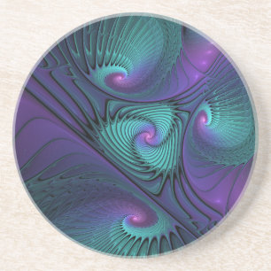 Paars Ontmoet Turquoise Moderne Abstracte Fractale Zandsteen Onderzetter