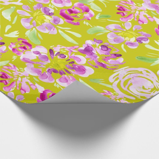 Paars ontwerp voor waterverf-bloemen cadeaupapier (Hoek)