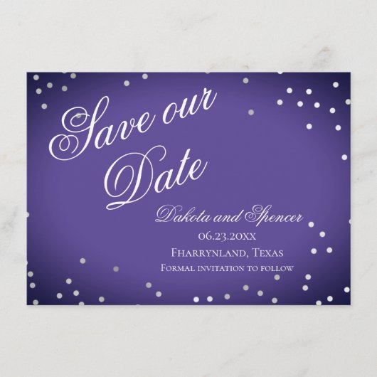 Paars onze datum opslaan | Chic Violet Silver Conf Save The Date (Voorkant)