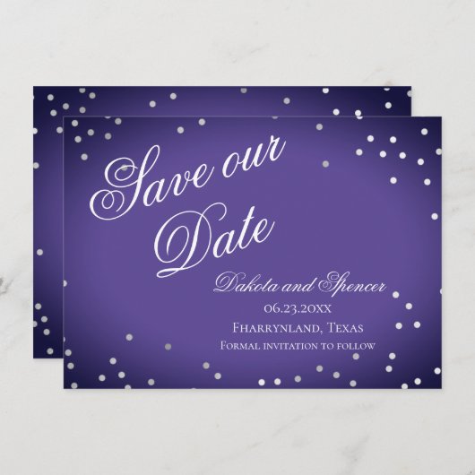 Paars onze datum opslaan | Chic Violet Silver Conf Save The Date (Voorkant / Achterkant)