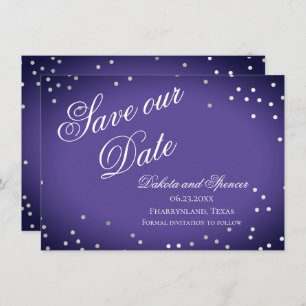 Paars onze datum opslaan   Chic Violet Silver Conf Save The Date