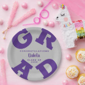 Paars op Silver Grey Afstudeerder Aangepast Papieren Bordje (Feest)