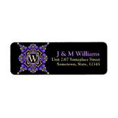 Paars op zwarte decoratieve monogram Adresetikette Etiket (Voorkant)