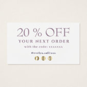 Paars opal dank je korting visitekaartje (Achterkant)