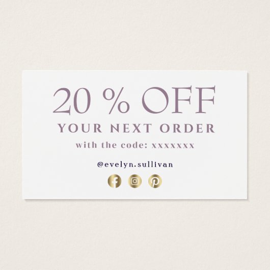 Paars opal dank je korting visitekaartje (Achterkant)