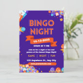 Paars & Oranje Bingo Fun Night Invite Fondsenwervi Kaart (Staand voorkant)