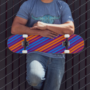 Paars Oranje Blauw Verticaal Strepen Design   Persoonlijk Skateboard