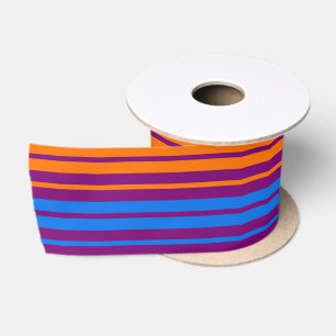 Paars Oranje Blauw Verticaal Strepen Design   Satijnen Lint