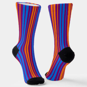 Paars Oranje Blauw Verticaal Strepen Design   Sokken
