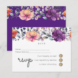 Paars Oranje Bloemen Bruiloft RSVP Uitnodiging Briefkaart