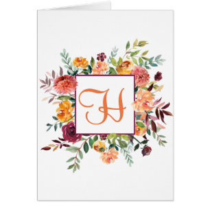 Paars & Oranje Bloemig Monogram Ontwerp Aangepast