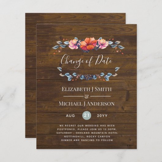 Paars Oranje Bloemige Trouwdatum Wijziging (Voorkant / Achterkant)