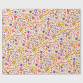 Paars Oranje Boho Bloemen Bloemstuk Bruiloft Cadeaupapier (Vlak)